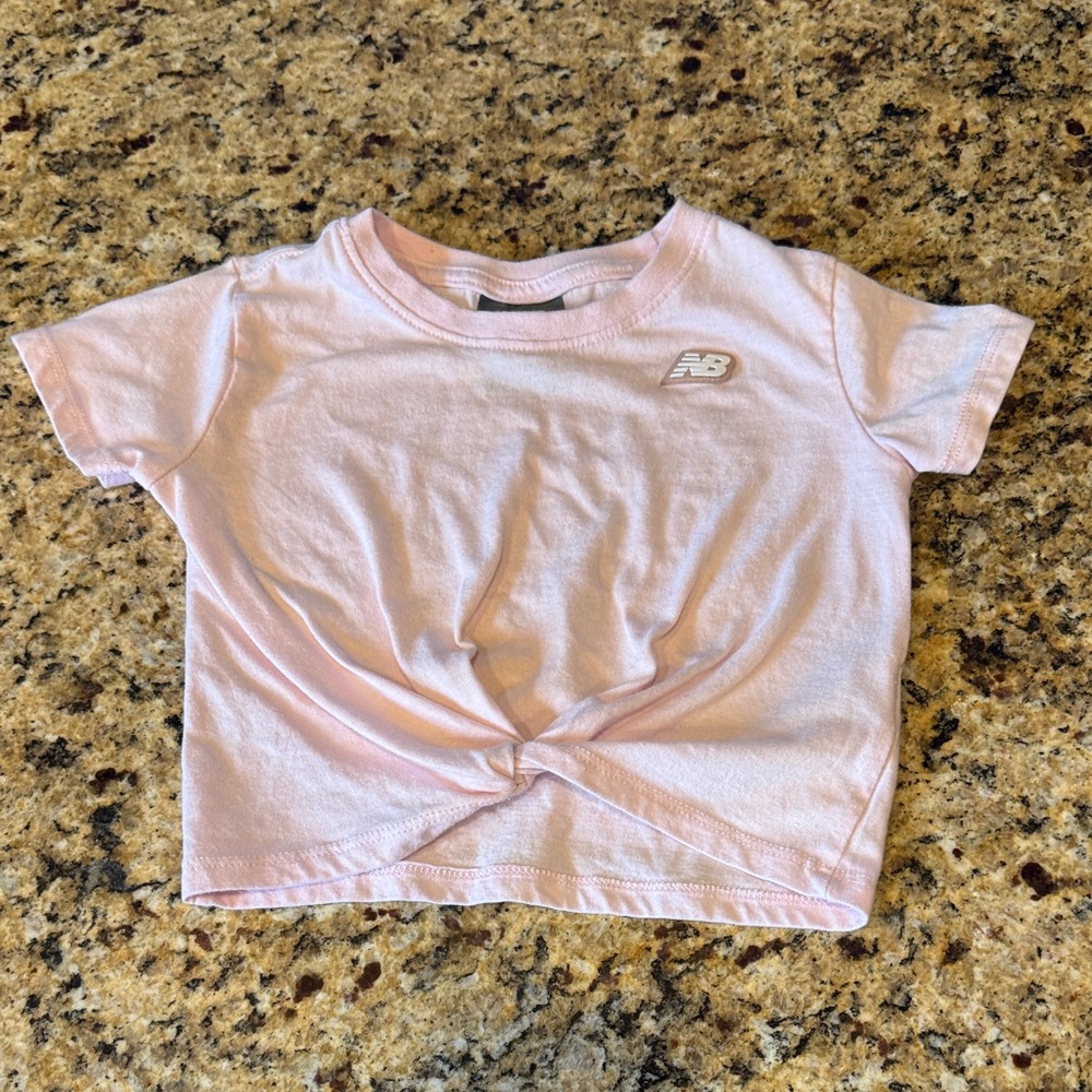 New Balance Girls Pink Twist-Front Short Sleeve Tee